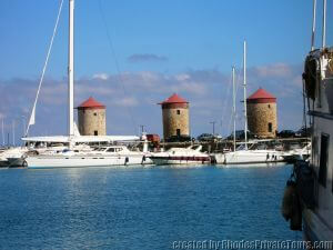 Byzantine windmills in Rhodes City, Rhodes on your own from cruise ship 
