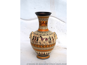 Greek geometric pottery designs in Rhodes Island