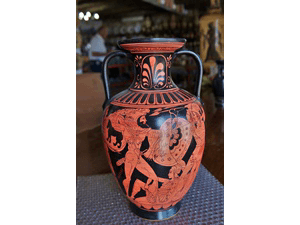 Red figure pottery art in Rhodes Greece