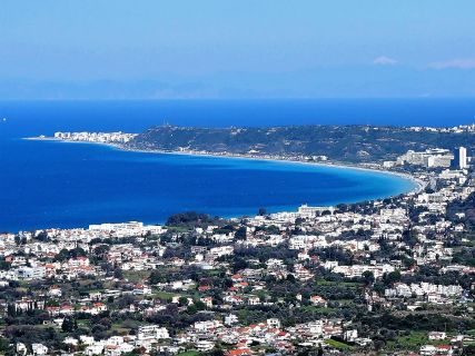 Panoramic view of the west coast from the Cross on Filerimos